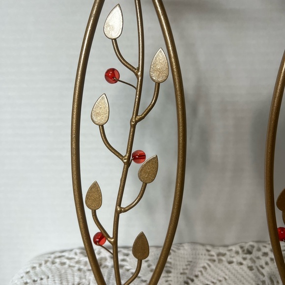 Elegant Gold and Red Leaf Candle Holders - Picture 2 of 4